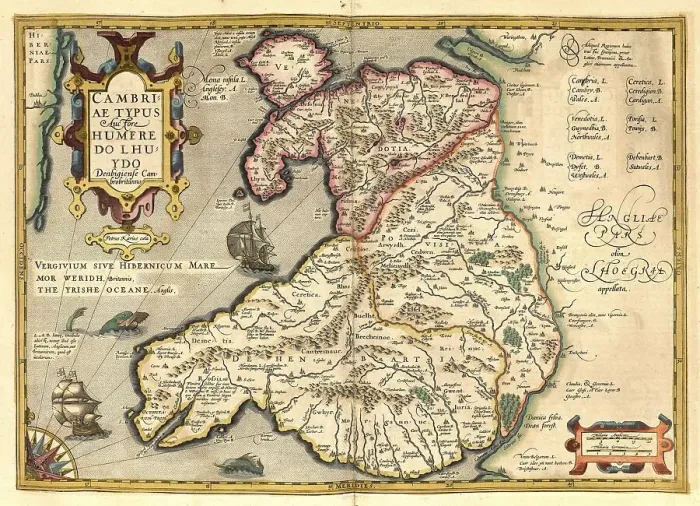 Framed Print : Atlas, map from 1623, Cambriae Typus Framed Print : Atlas, map from 1623, Cambriae Typus