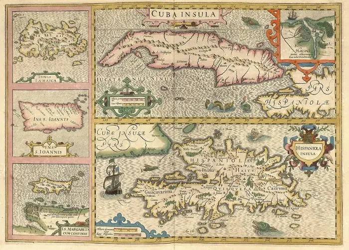 Framed Print : Atlas, map from 1623, Central America Framed Print : Atlas, map from 1623, Central America