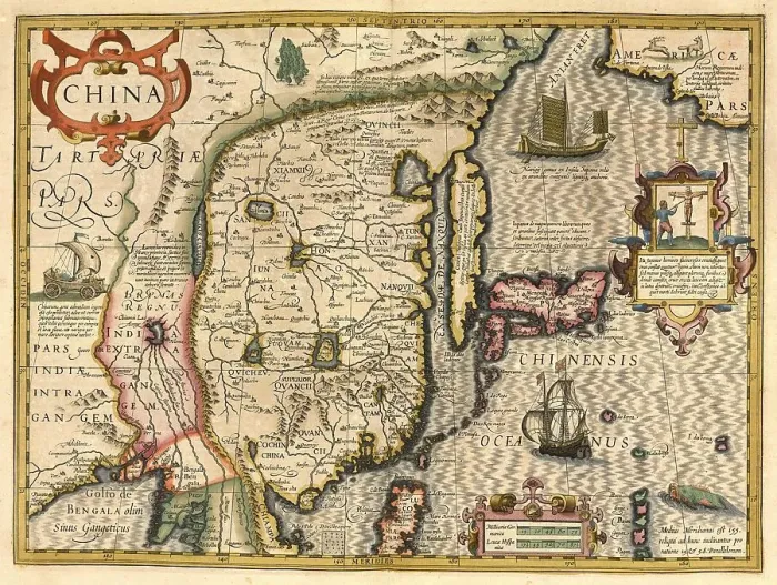 Framed Print : Atlas, map from 1623, China, digitally restored reproduction from an engraving by Gerhard Mercator