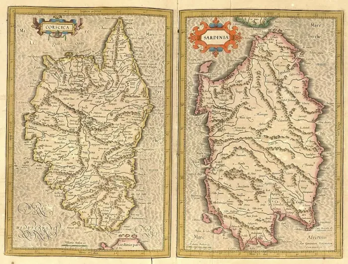 Framed Print : Atlas, map from 1623, Corsica, France and Sardinia Framed Print : Atlas, map from 1623, Corsica, France and Sardinia