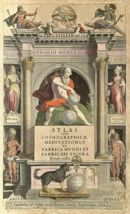 Framed Print : Atlas, map from 1623, cover, Gerhard Mercator Framed Print : Atlas, map from 1623, cover, Gerhard Mercator