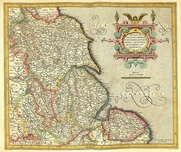 Framed Print : Atlas, map from 1623, the East of England