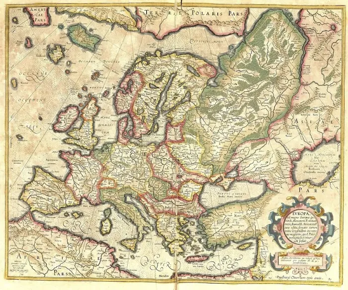 Framed Print : Atlas, map from 1623, Europe, Near East
