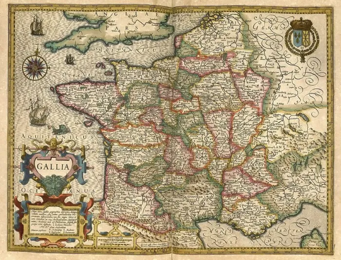 Framed Print : Atlas, map from 1623, Gaul, France Framed Print : Atlas, map from 1623, Gaul, France