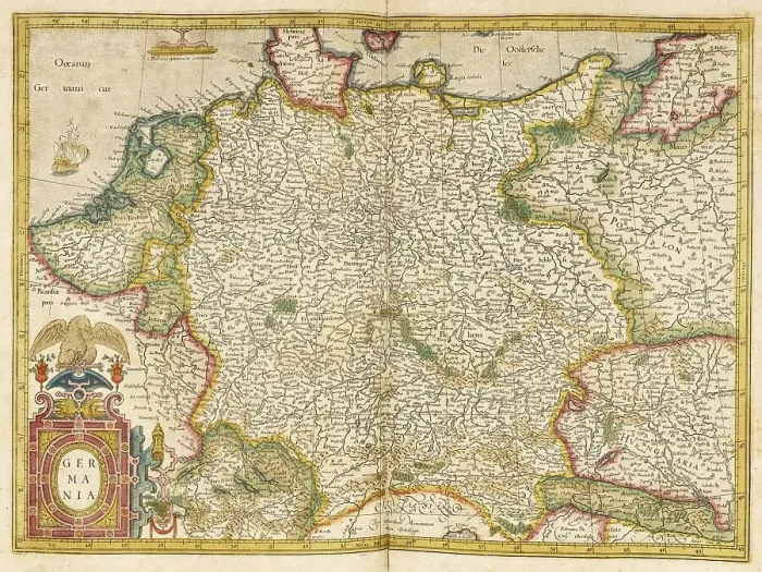 Framed Print : Atlas, map from 1623, Germania