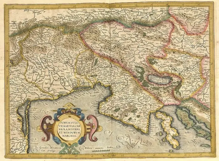 Framed Print : Atlas, map from 1623, Gulf of Trieste Framed Print : Atlas, map from 1623, Gulf of Trieste