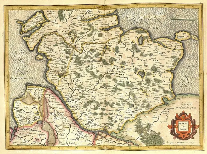 Framed Print : Atlas, map from 1623, Holsatia