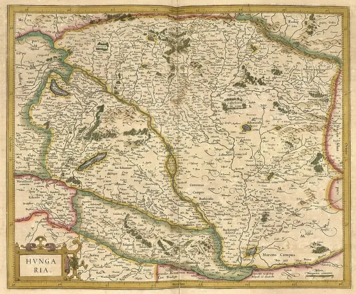 Framed Print : Atlas, map from 1623, Hungary, digitally restored reproduction from an engraving by Gerhard Mercator
