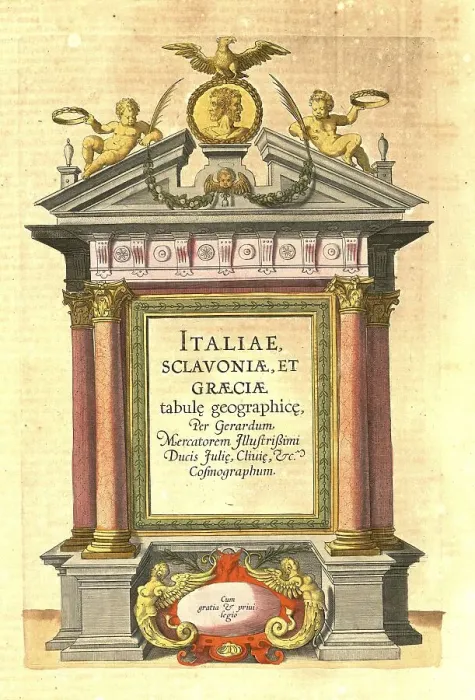 Framed Print : Atlas, map from 1623, Italy, intertitle in the atlas