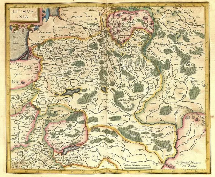 Framed Print : Atlas, map from 1623, Lithuania