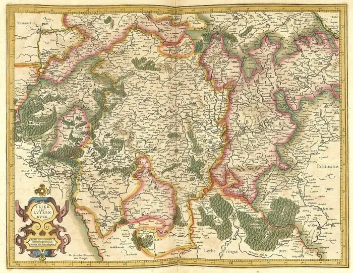 Framed Print : Atlas, map from 1623, Lucemburg and Trier Framed Print : Atlas, map from 1623, Lucemburg and Trier