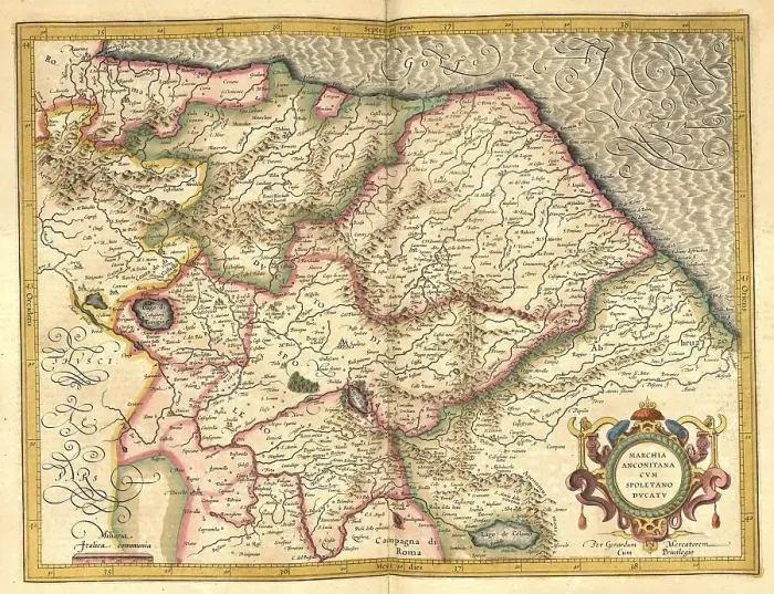 Framed Print : Atlas, map from 1623, Marche, Italy Framed Print : Atlas, map from 1623, Marche, Italy