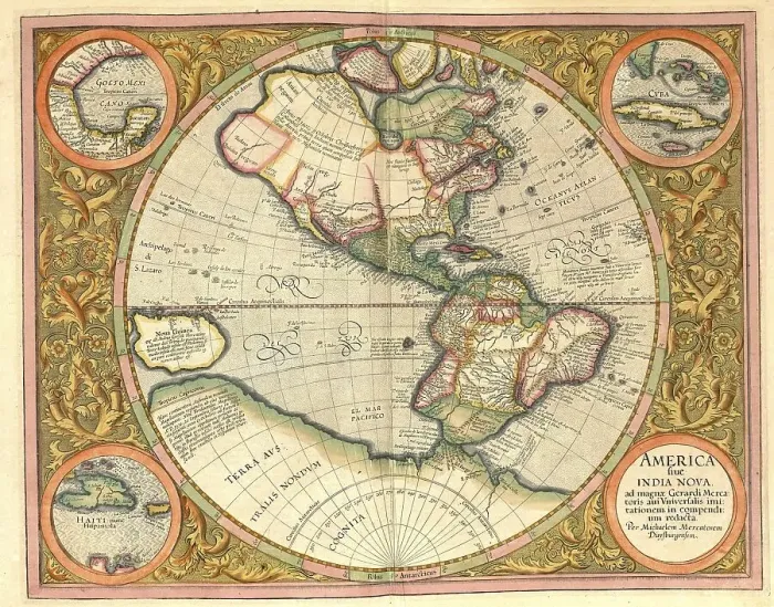 Framed Print : Atlas, map from 1623, North America