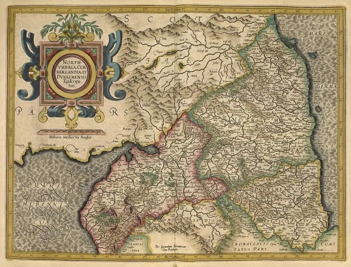 Framed Print : Atlas, map from 1623, Northumbria