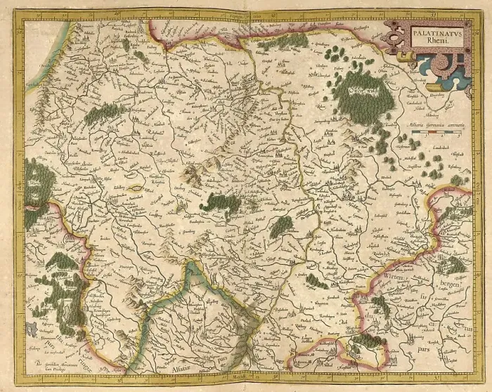 Framed Print : Atlas, map from 1623, Palarinatus