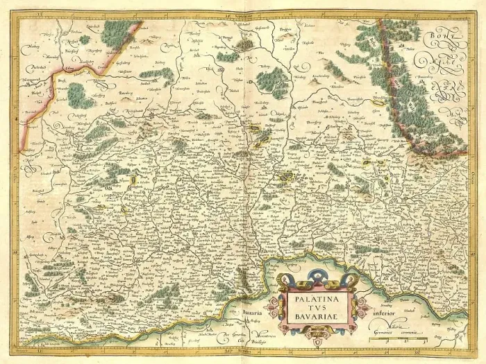 Framed Print : Atlas, map from 1623, Palatina and Bavariae