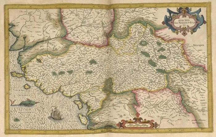 Framed Print : Atlas, map from 1623, Poictov, part of western France
