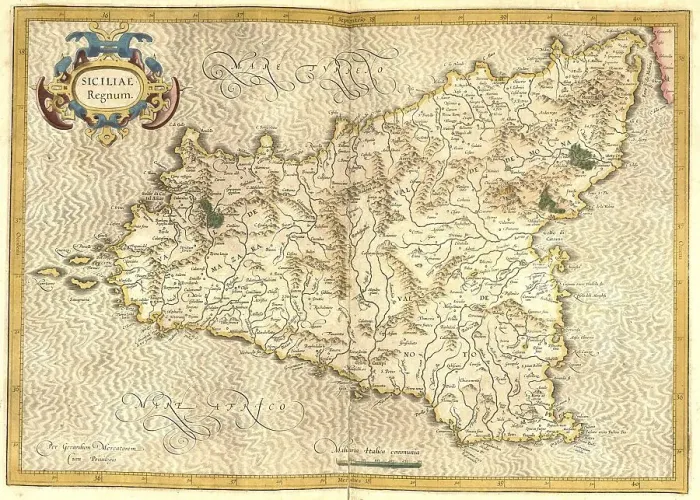 Framed Print : Atlas, map from 1623, Sicily, Italy Framed Print : Atlas, map from 1623, Sicily, Italy