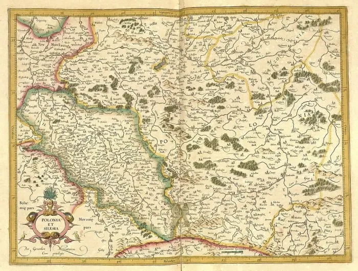 Framed Print : Atlas, map from 1623, Silesia, Poland