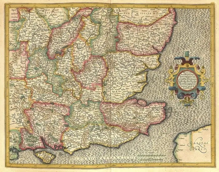 Framed Print : Atlas, map from 1623, the southeast of England Framed Print : Atlas, map from 1623, the southeast of England