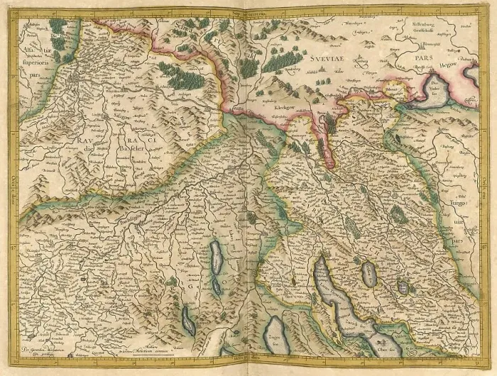 Framed Print : Atlas, map from 1623, Switzerland Framed Print : Atlas, map from 1623, Switzerland