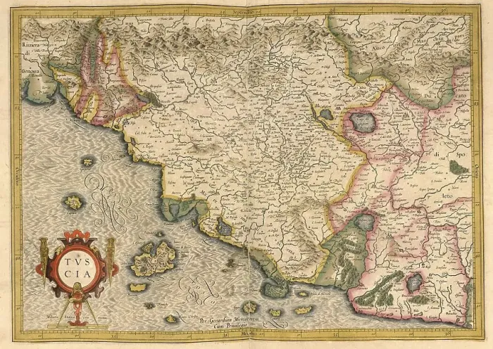 Framed Print : Atlas, map from 1623, Tuscia, Etruria Framed Print : Atlas, map from 1623, Tuscia, Etruria