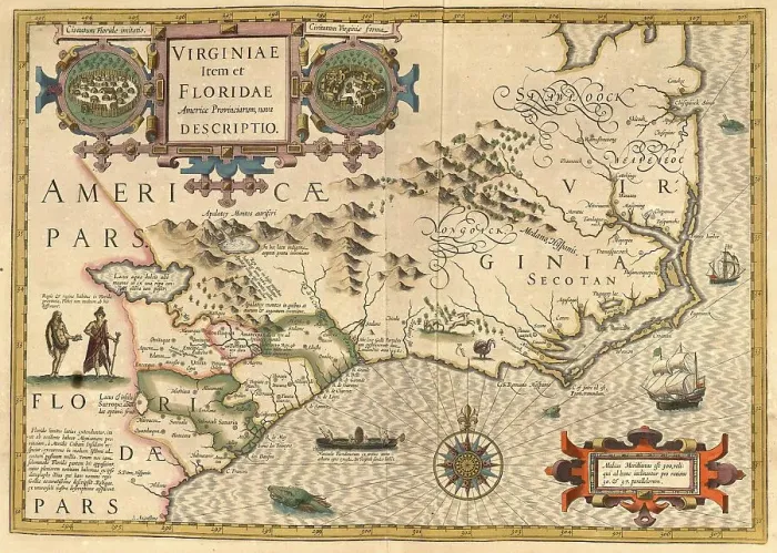 Framed Print : Atlas, map from 1623, Virginia Framed Print : Atlas, map from 1623, Virginia
