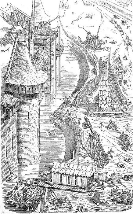 Framed Print : Attack and defence of a city wall in the 12th century