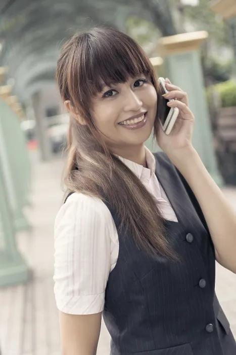 Framed Print : Attractive business woman use cellphone Framed Print : Attractive business woman use cellphone
