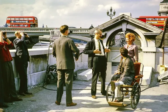 Framed Print : ATV television broadcast, Telstar satellite launch, Westminster Bridge, London, England, United Kingdom, July 1962, director Steve Wade with outstretched hands. Photo by Alan Taffy Harries, Europe