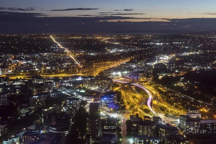 Framed Print : Auckland city night view taken from skytower observation deck