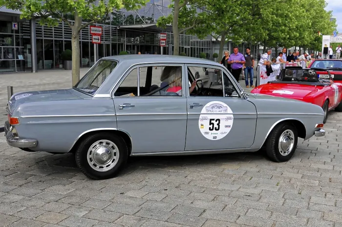 Framed Print : AUDI Super 90, A grey vintage limousine at a car competition