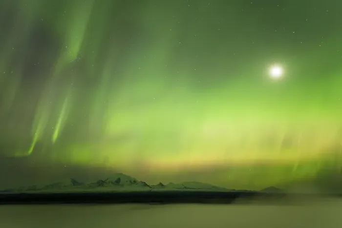 Framed Print : Aurora and the moon over the fog shrouded Copper River Framed Print : Aurora and the moon over the fog shrouded Copper River