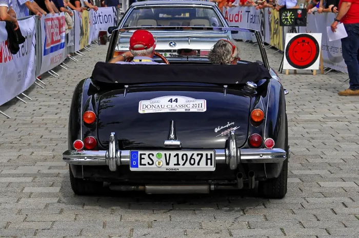 Framed Print : Austin-Healey 3000MK III, rear view of a black classic car at the Donau Classic 2011