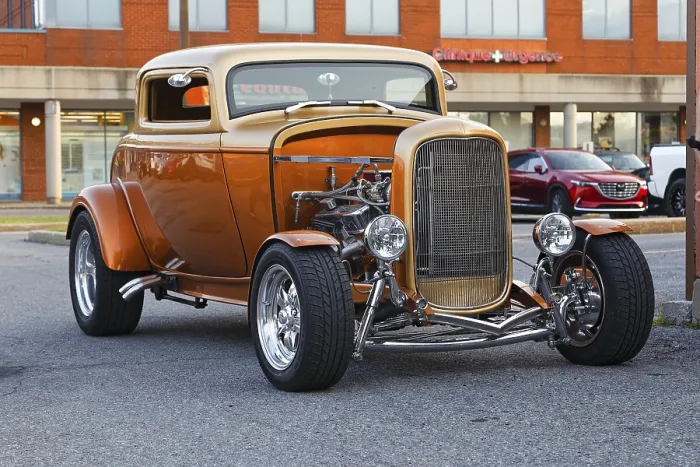 Framed Print : Automobile, car show, custom made vintage car with open engine display