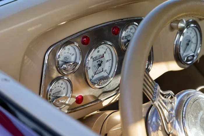 Framed Print : Automobile, dashboard in a vintage car