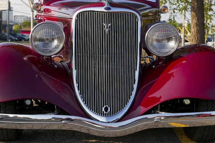 Framed Print : Automobile, front grill of a vintage car