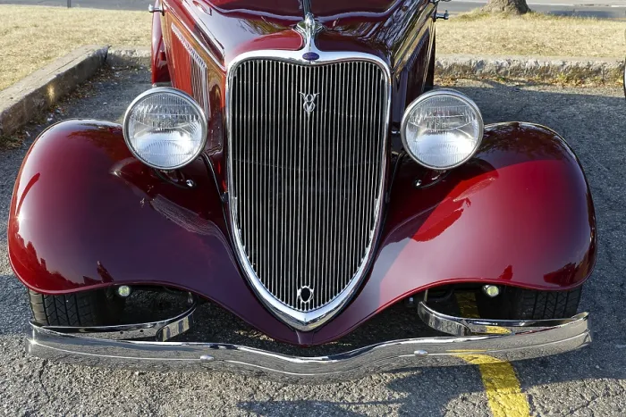 Framed Print : Automobile, front grill of a vintage car
