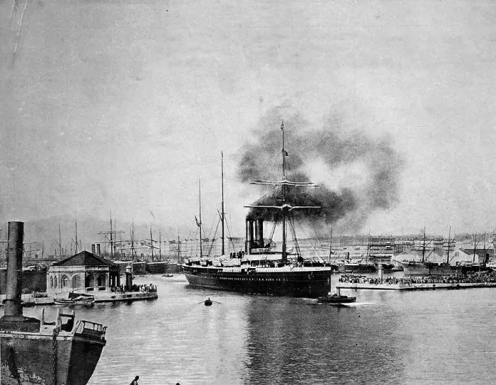 Framed Print : Autotype of the departure of the Du Pelerin ship from Marseille Framed Print : Autotype of the departure of the Du Pelerin ship from Marseille