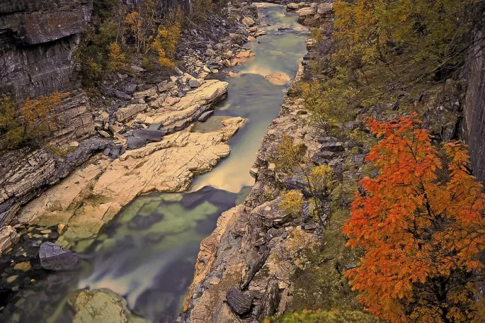 Framed Print : Autumn colours, Abisko Canyon with Abiskojakka stream