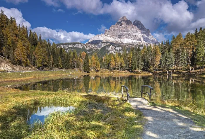 Framed Print : Autumn at Lake Antorno under the Three Peaks