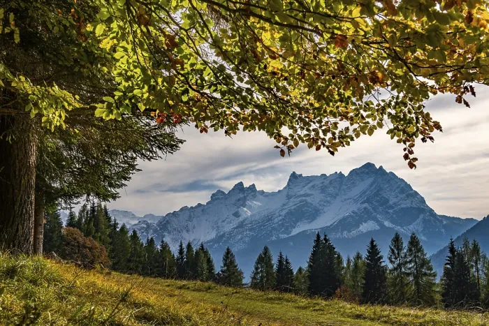 Framed Print : Autumn landscape with mountain peaks of the Dolomites
