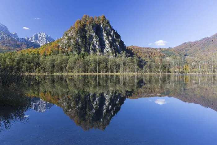 Framed Print : Autumn mood at lake Almsee, Gruenau