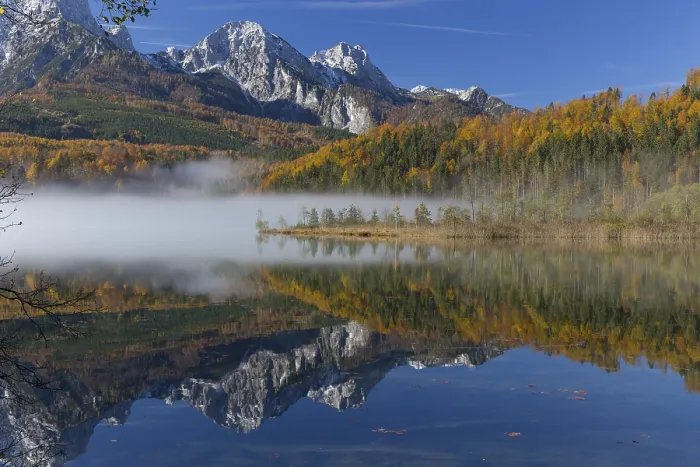 Framed Print : Autumn mood at lake Almsee, Gruenau Framed Print : Autumn mood at lake Almsee, Gruenau