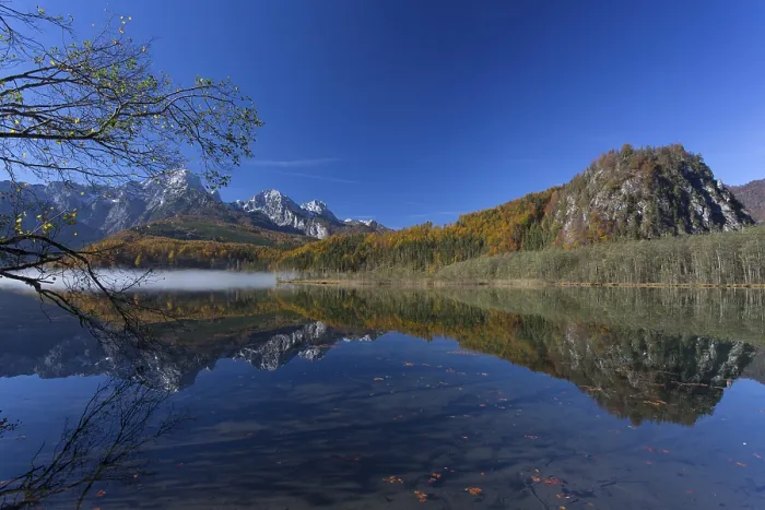 Framed Print : Autumn mood at lake Almsee, Gruenau