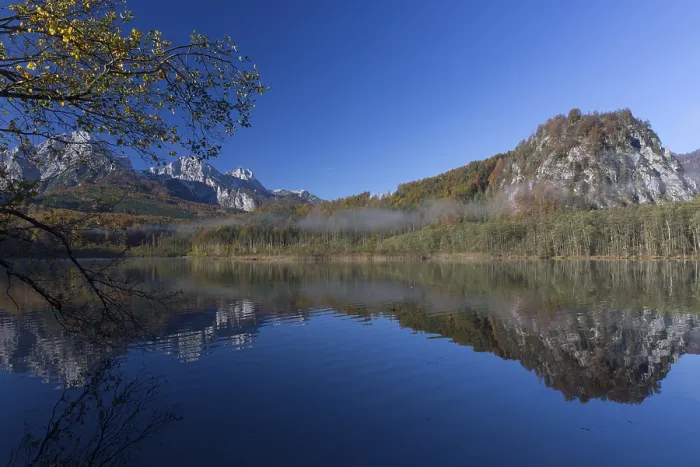 Framed Print : Autumn mood at lake Almsee, Gruenau