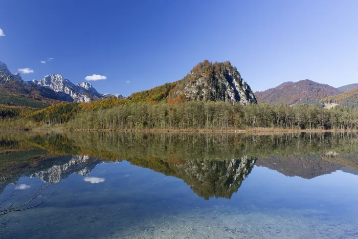 Framed Print : Autumn mood at lake Almsee, Gruenau