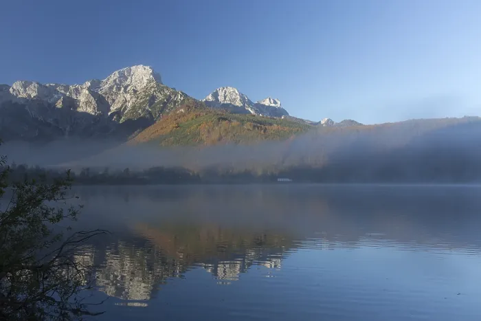 Framed Print : Autumn mood at lake Almsee, Gruenau