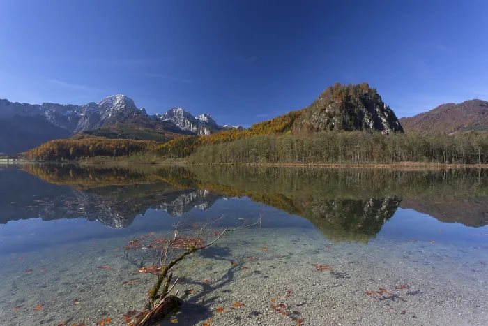 Framed Print : Autumn mood at lake Almsee, Gruenau