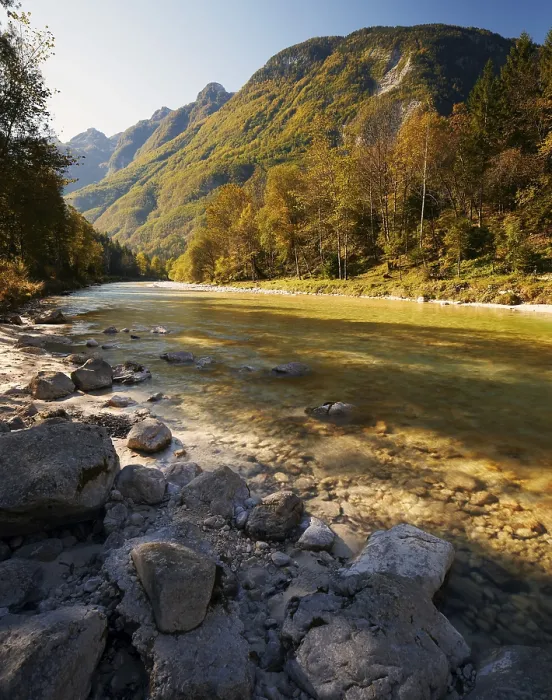 Framed Print : Autumn along the Soca River, Slovenia, Europe Framed Print : Autumn along the Soca River, Slovenia, Europe